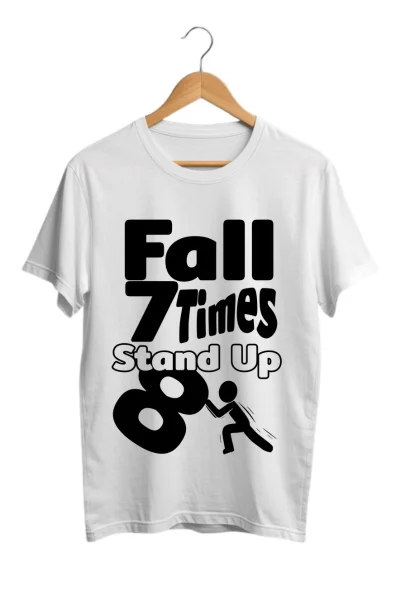 fall seven times white tshirt