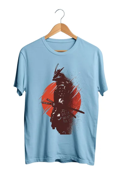 japanese samurai warrior blue tshirt