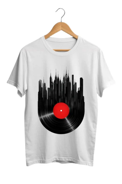 vinyl record player white tshirt