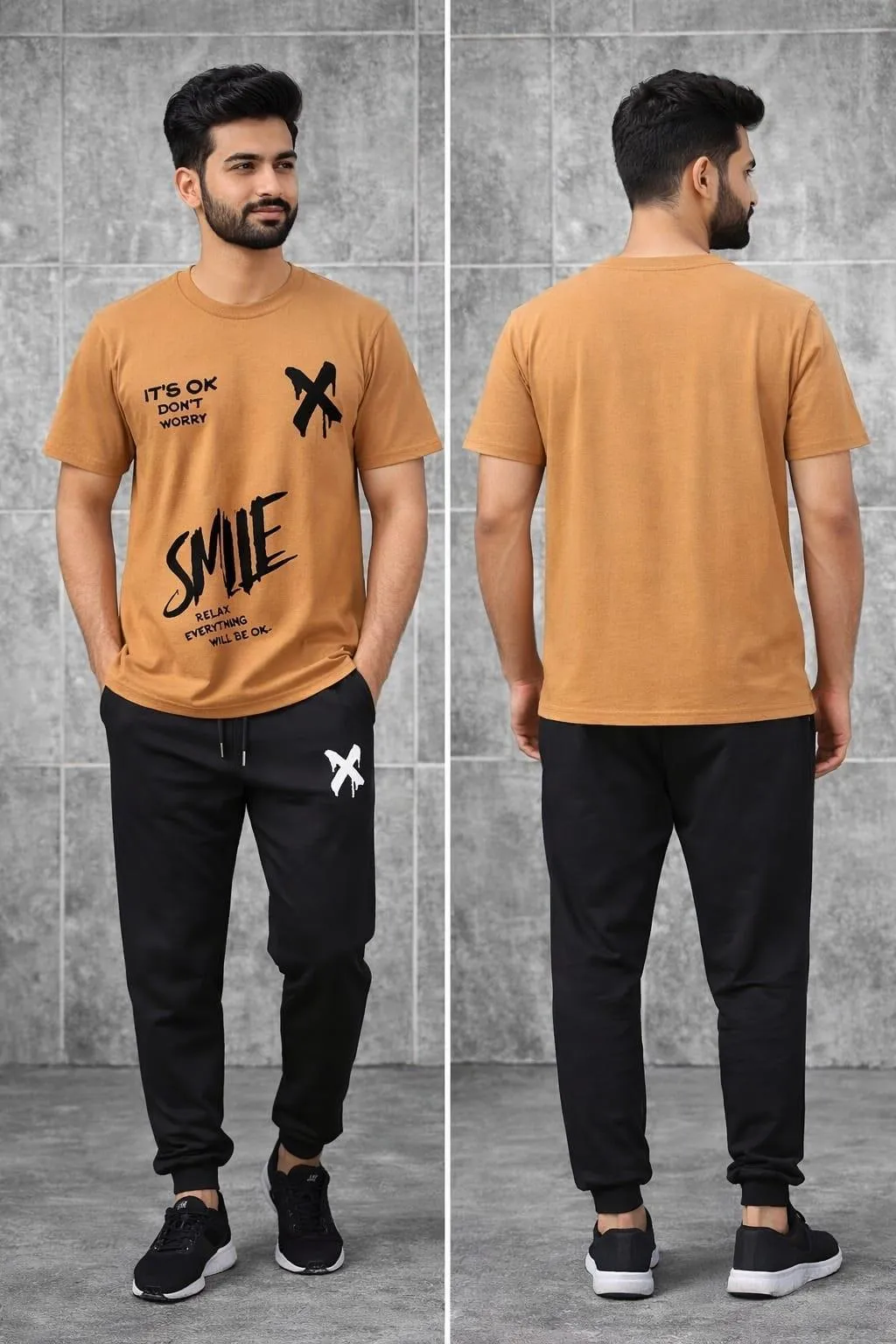 Men cotton track suit brown