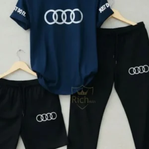 Men Audi Logo 3-Piece Summer Blue Cotton Track suit