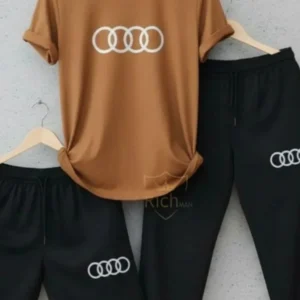Men Audi Logo 3-Piece Summer Brown Track suit Cotton
