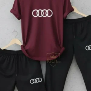 Men Audi Logo 3-Piece Summer Maroon Track suit