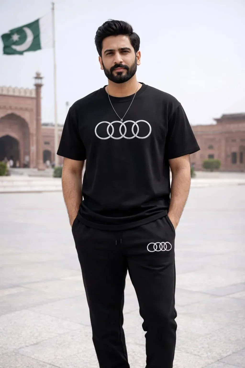 men audi logo black track suit
