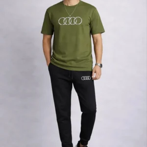 Men Audi Logo Track Suit Green Black Slim Fit