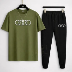 Men Audi Logo Track Suit Green Black Slim Fit