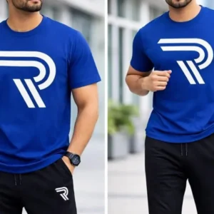 Men Blue R-Logo Cotton Track Suit Set