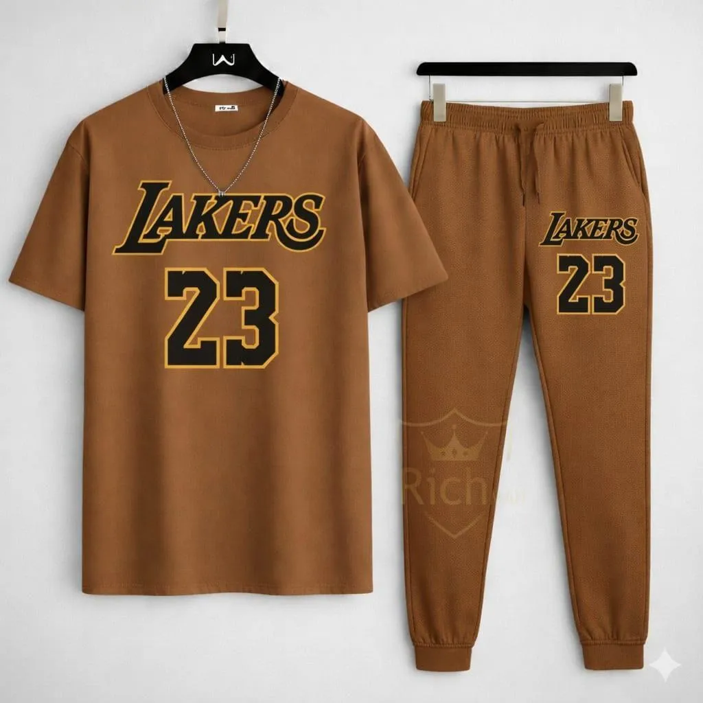 Men Brown Lakers 23 Track Suit Set