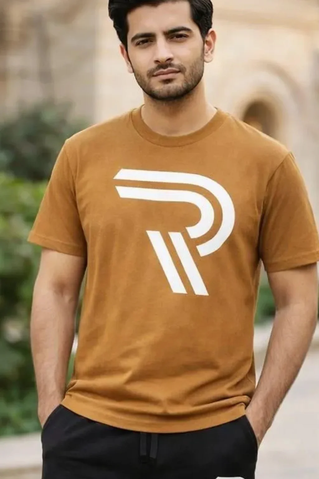 Men R-Logo Cotton Track Suit Brown Black Slim Fit