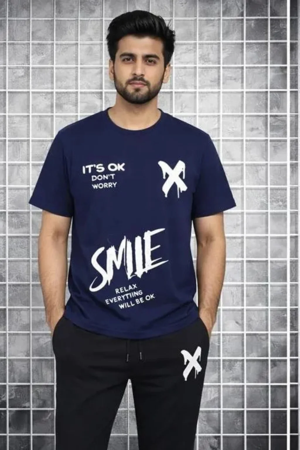 men graphic cotton track suit blue