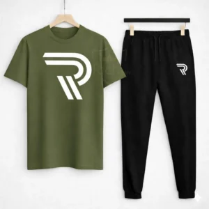 Men R-Logo Cotton Green Black Track Suit