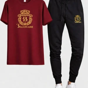 Men Maroon Gold Crest Track Suit Set