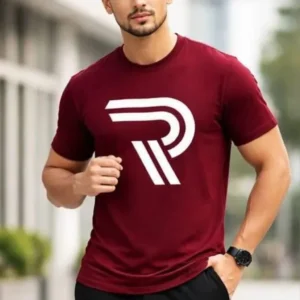 Men Maroon R-Logo Cotton Track Suit Set