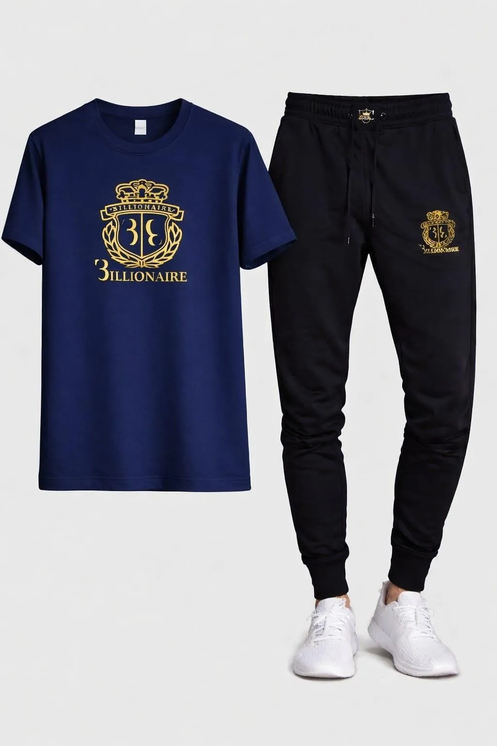 Men Navy Blue Gold Crest Track Suit