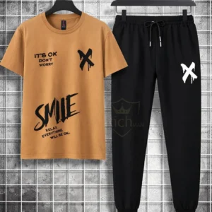 Men Printed Graphic Cotton Brown Track Suit