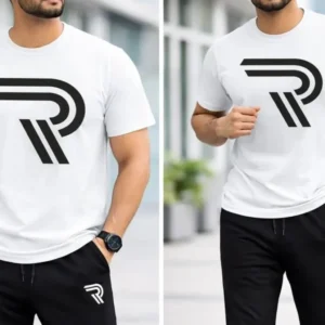 Men R-Logo Cotton Track Suit White Slim Fit