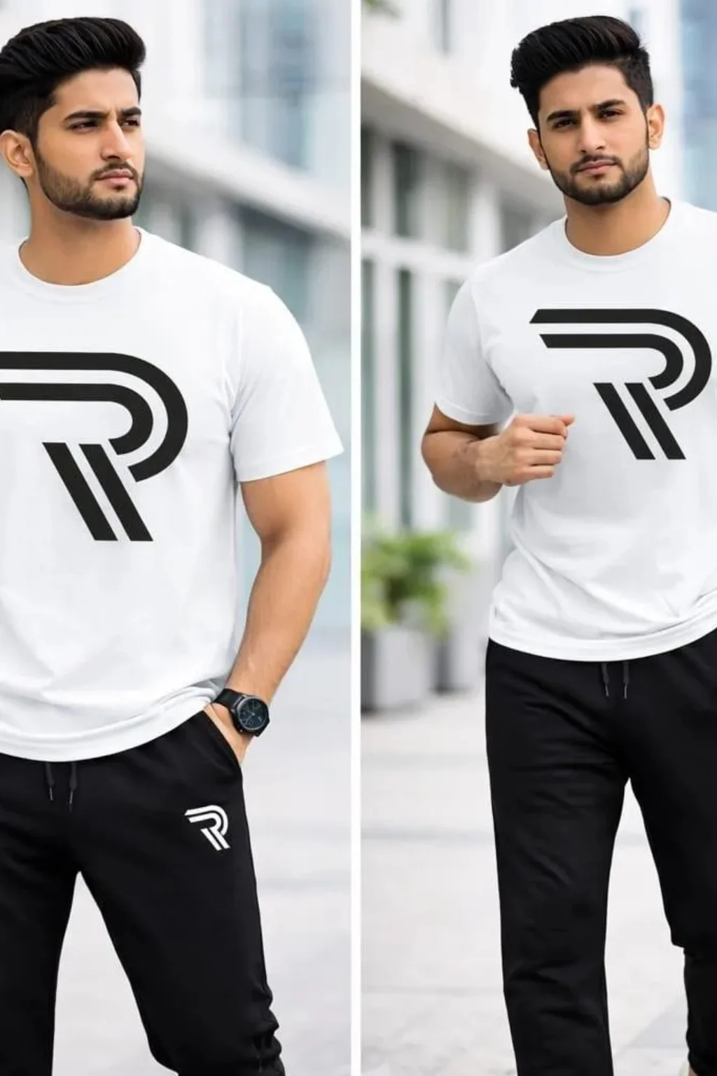 Men R-Logo Cotton Track Suit White Slim Fit