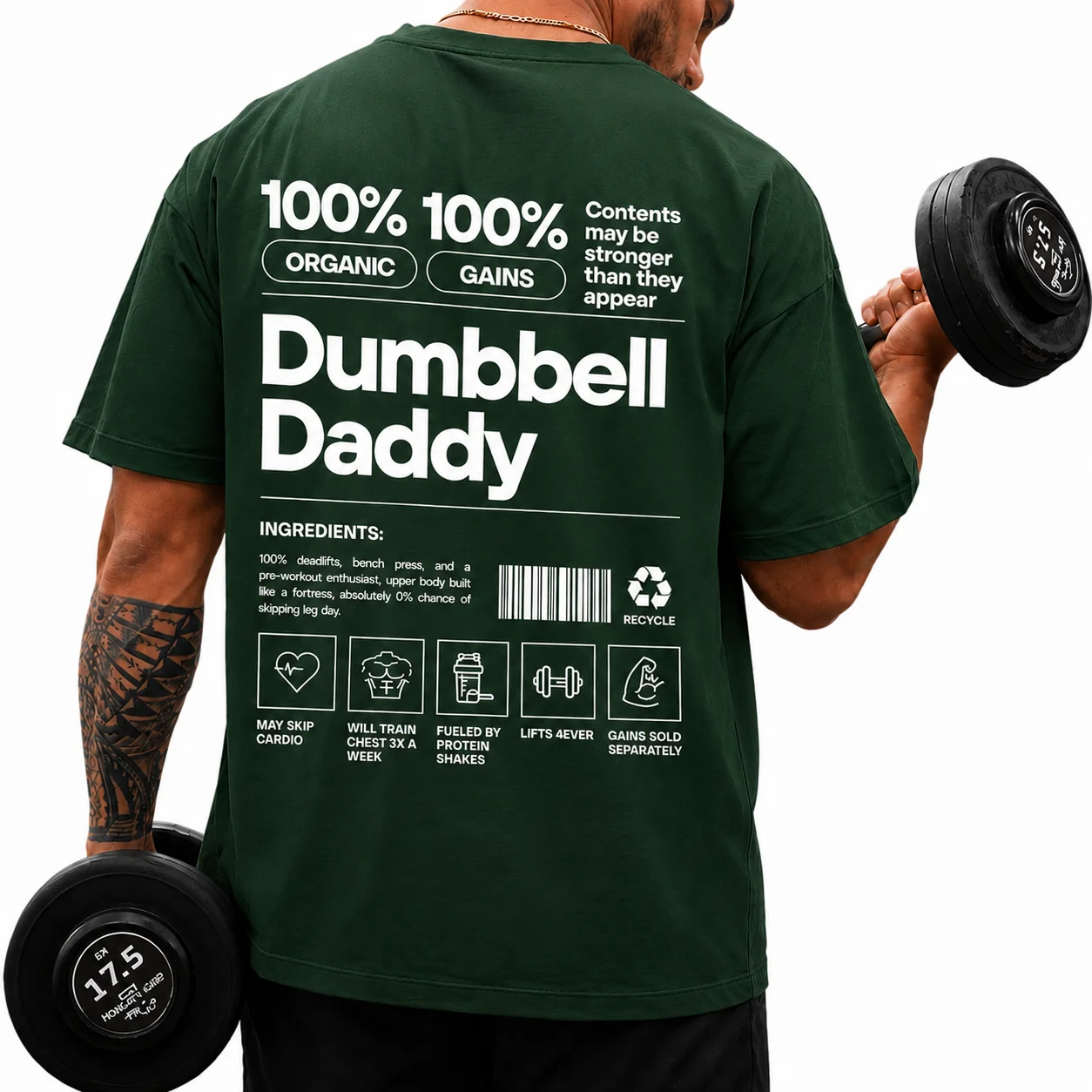 dumbell daddy shirt green