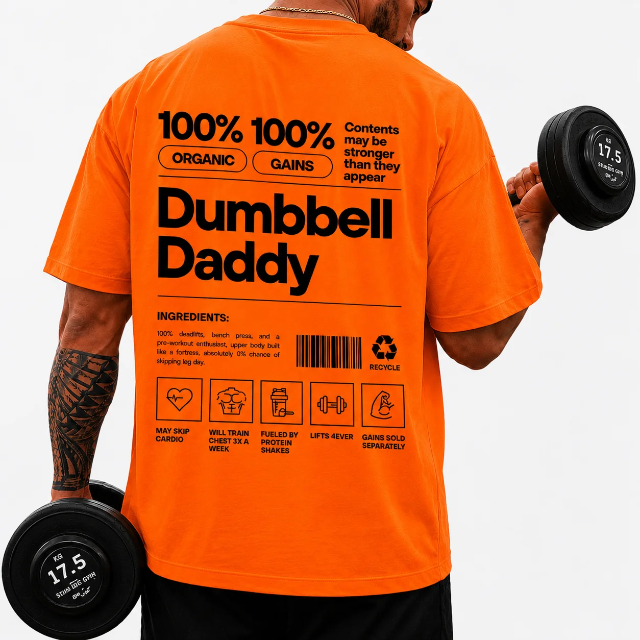dumbell daddy shirt orange