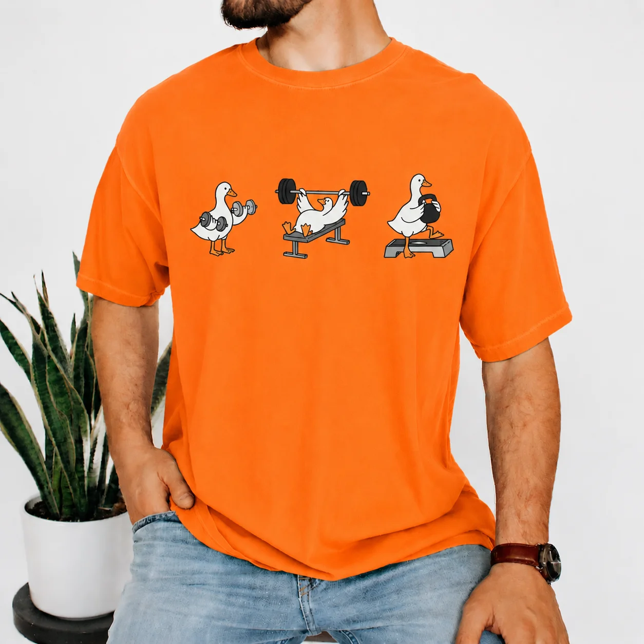 orange gym bird t shirt