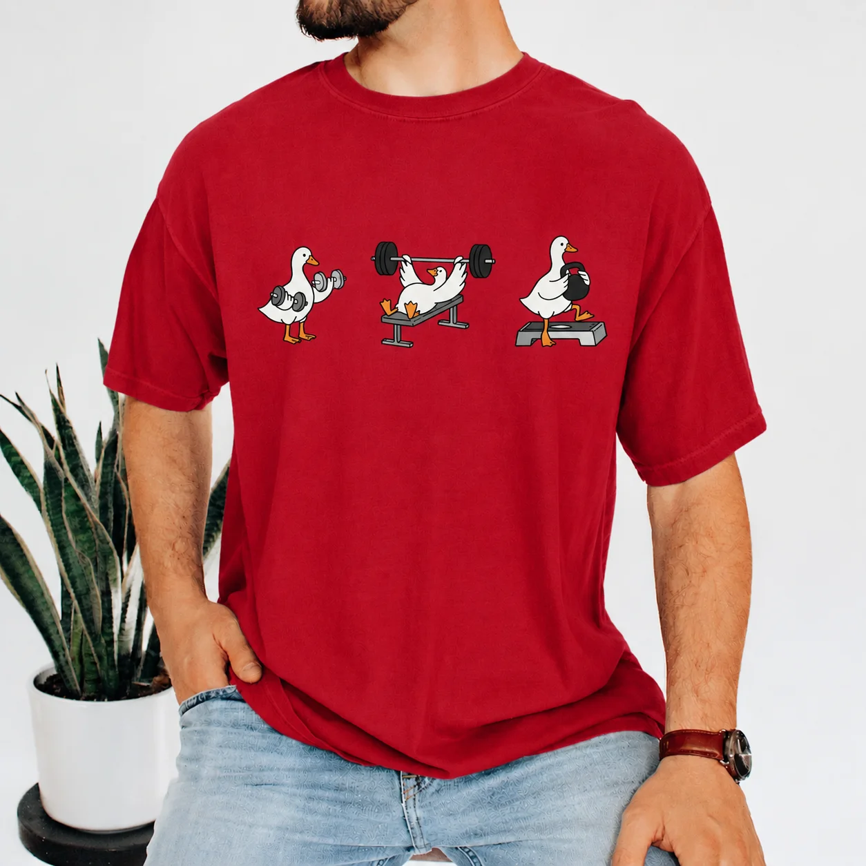 red gym bird t shirt