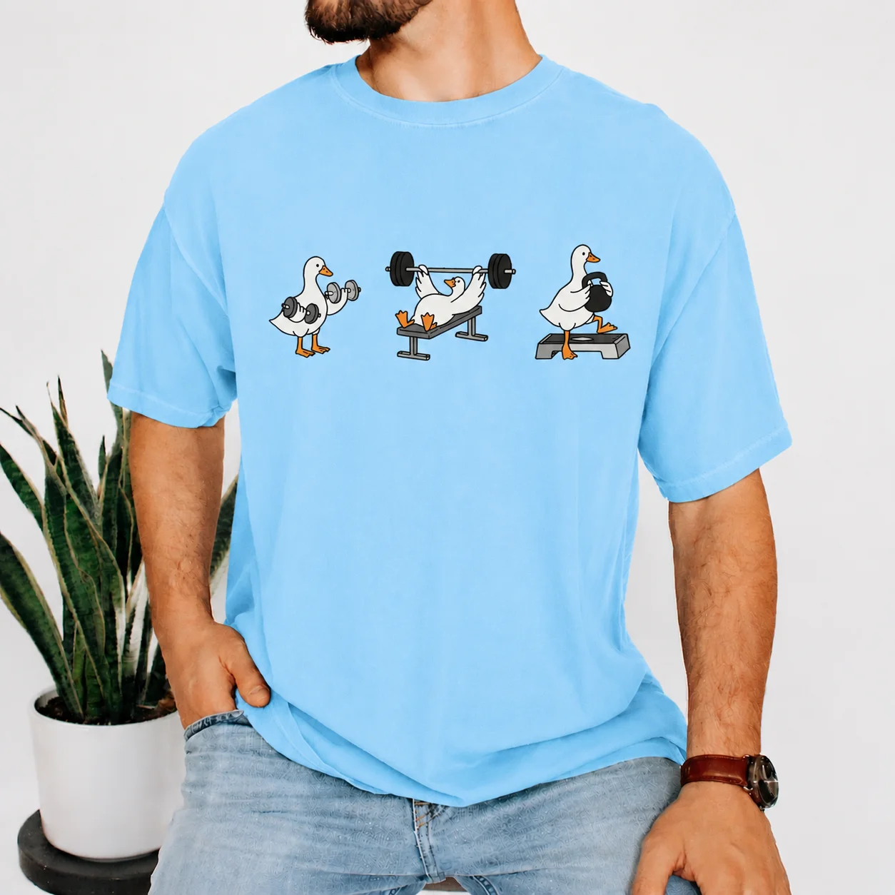 sky blue gym bird t shirt