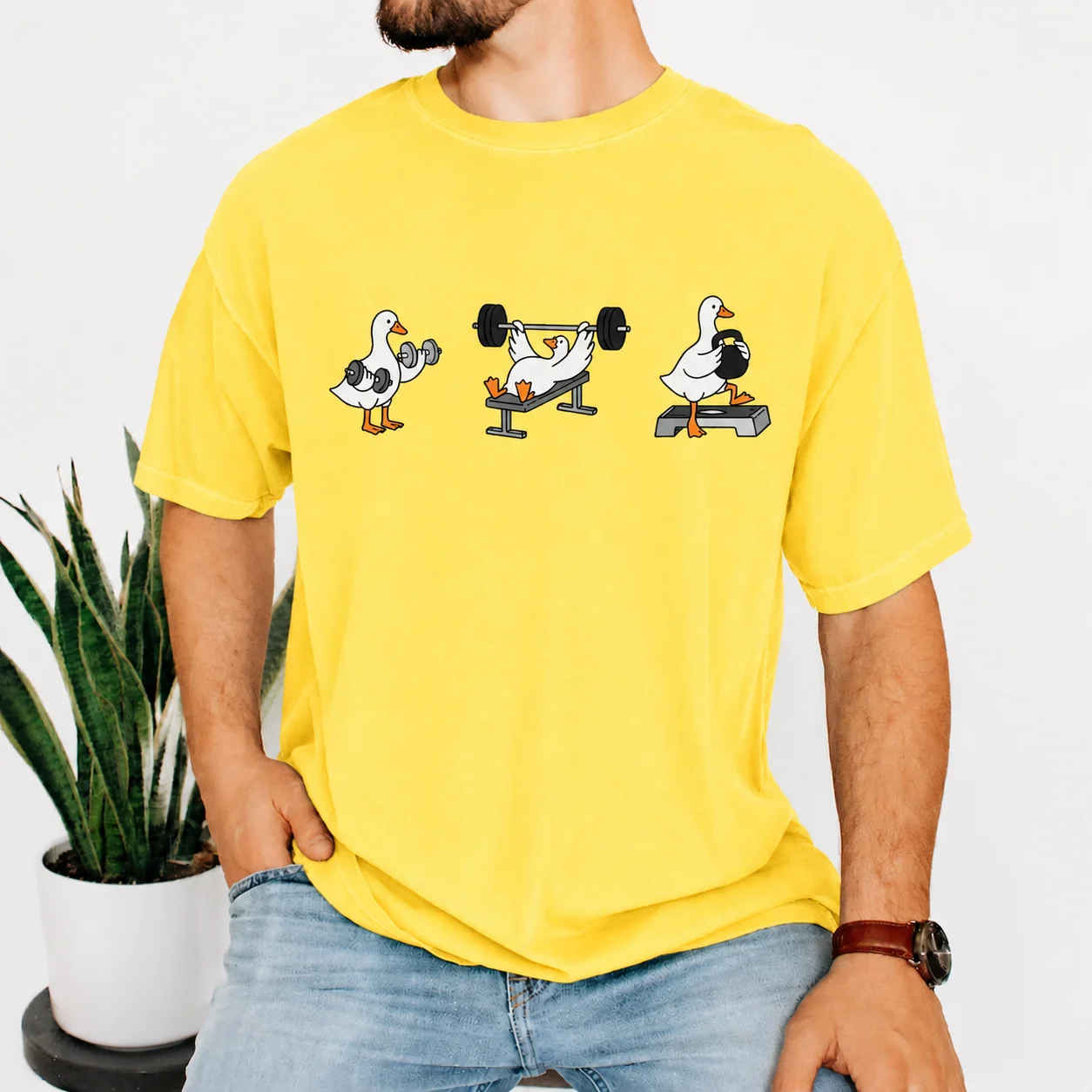 yellow gym bird t shirt
