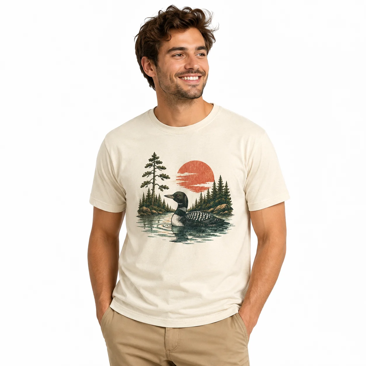 Loon Lake Sunset Graphic T-Shirt for Men | Outdoor Casual Tee