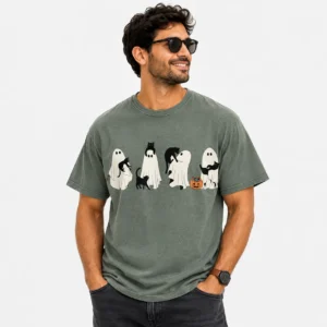spooky-ghost-and-black-cat-graphic-t-shirt
