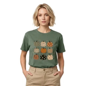 vintage-patterned-pumpkins-graphic-green-t-shirt